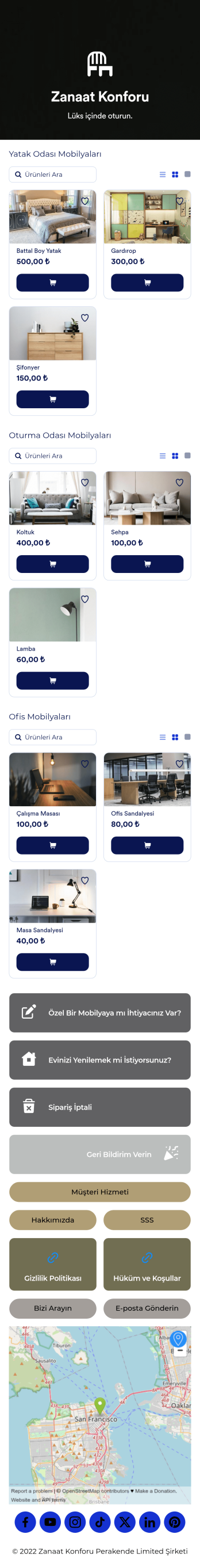 Mobilya Mağazası Uygulama Șablonu