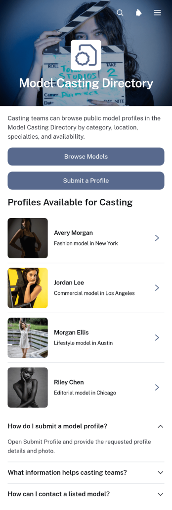 Model Casting Directory App Template