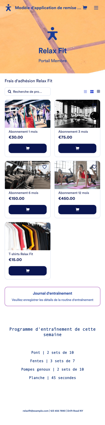 Modèle d'application de remise en forme