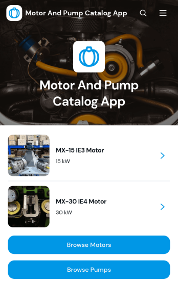 Motor And Pump Catalog App Template