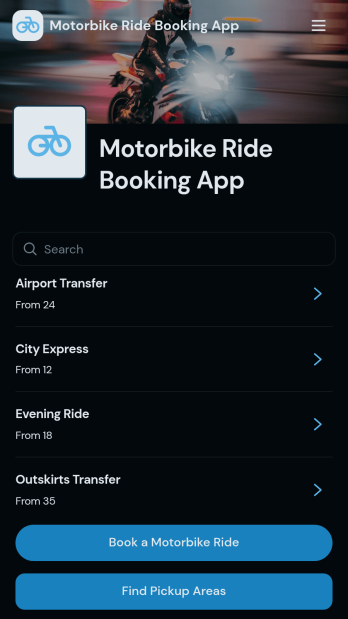 Motorbike Ride Booking App Template