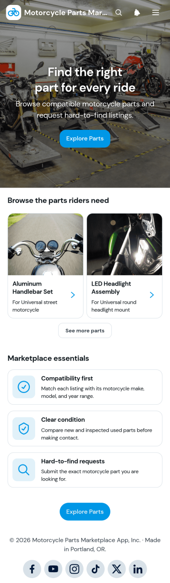 Motorcycle Parts Marketplace App Template