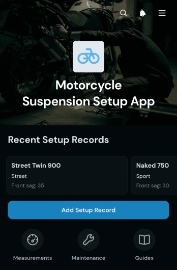 Motorcycle Suspension Setup App Template