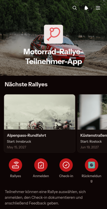 Motorrad-Rallye-Teilnehmer-App
