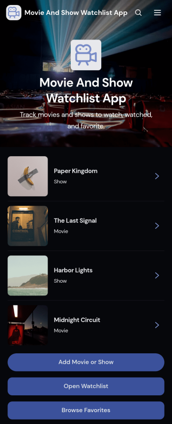 Movie And Show Watchlist App Template
