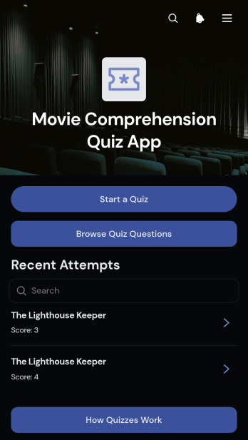 Movie Comprehension Quiz App Template