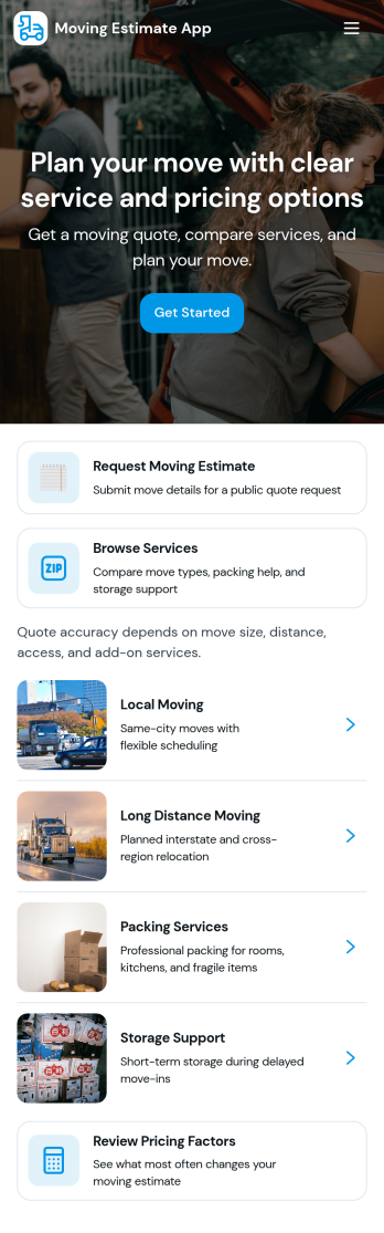 Moving Estimate App Template