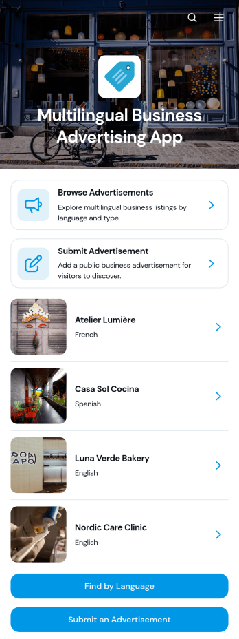 Multilingual Business Advertising App Template