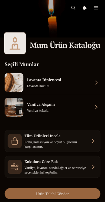 Mum Ürün Kataloğu Uygulama Șablonu