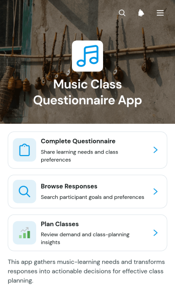 Music Class Questionnaire App Template