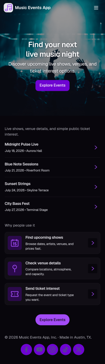 Music Events App Template