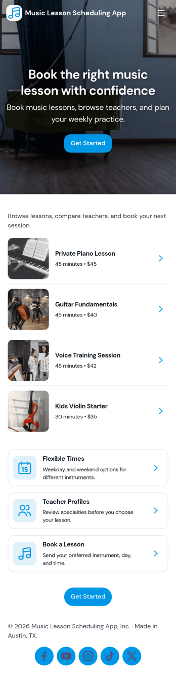 Music Lesson Scheduling App Template