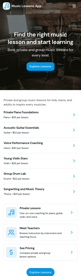 Music Lessons App Template