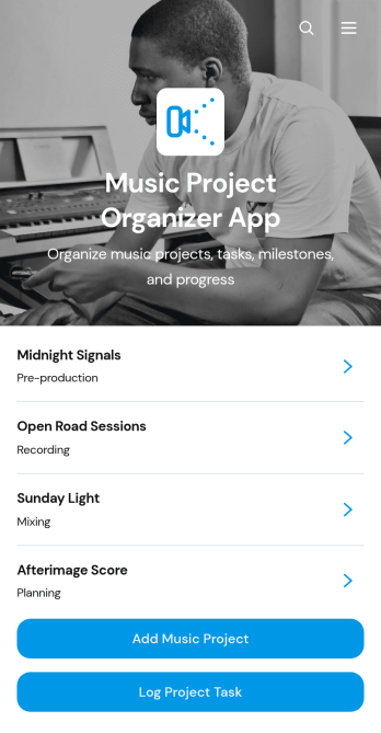Music Project Organizer App Template