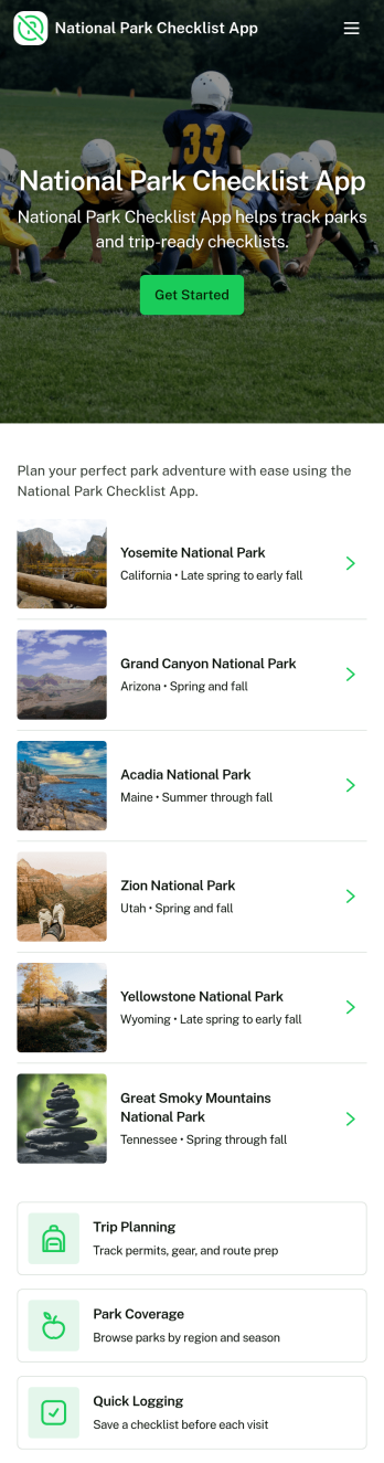 National Park Checklist App Template