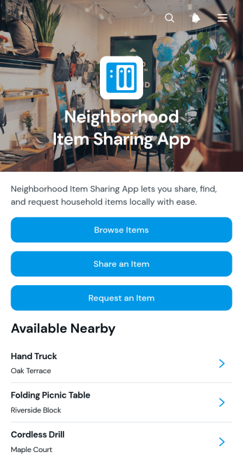 Neighborhood Item Sharing App Template