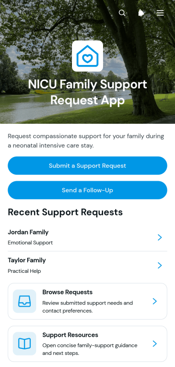 NICU Family Support Request App Template