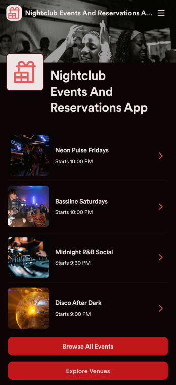 Nightclub Events and Reservations App Template