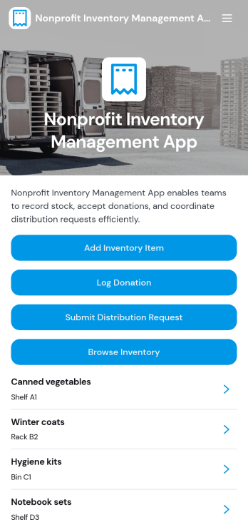 Nonprofit Inventory Management App Template