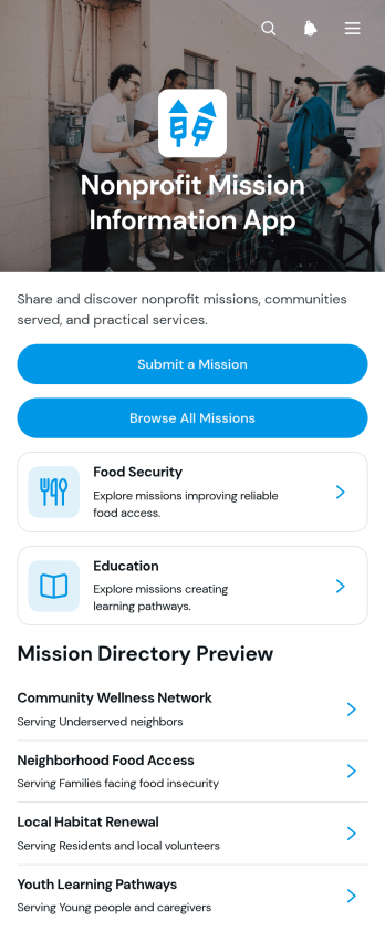 Nonprofit Mission Information App Template