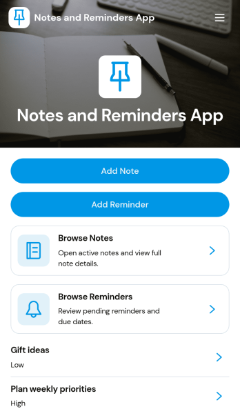 Notes and Reminders App Template