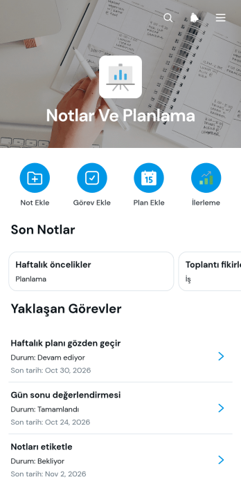 Notlar ve Planlama Uygulama Șablonu