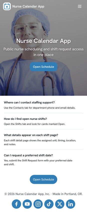 Nurse Calendar App Template