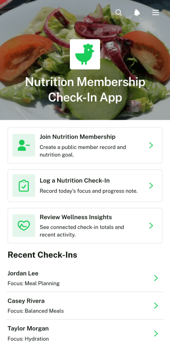 Nutrition Membership Check-In App Template