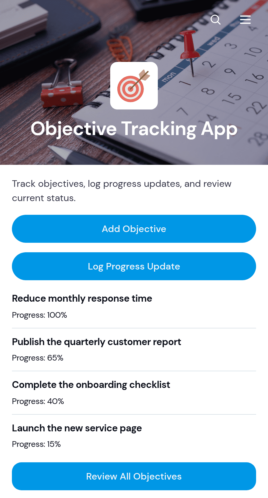 Objective Tracking App Template | Jotform