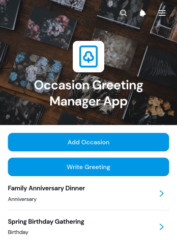 Occasion Greeting Manager App Template