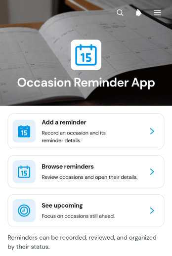 Occasion Reminder App Template
