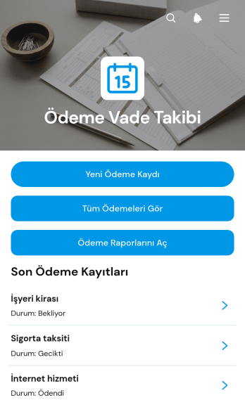 Ödeme Vade Tarihi Takip Uygulama Șablonu