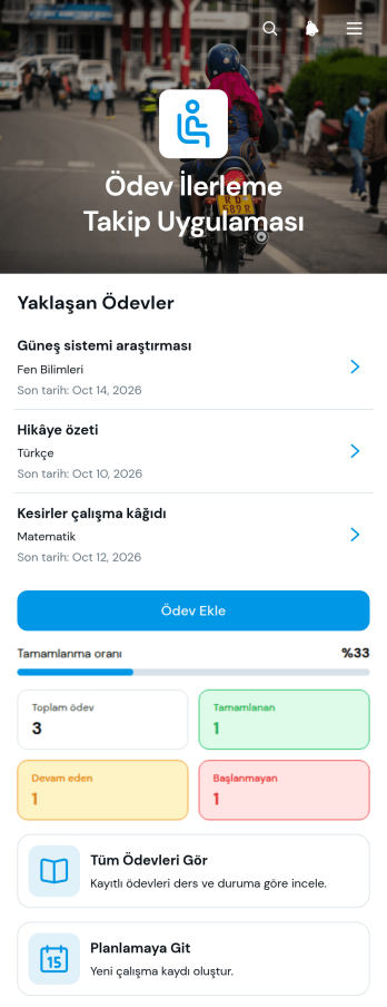 Ödev İlerleme Takip Uygulama Șablonu
