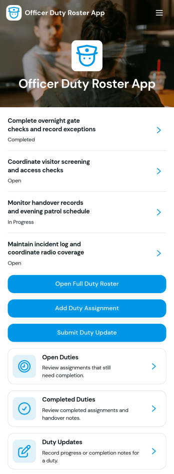 Officer Duty Roster App Template