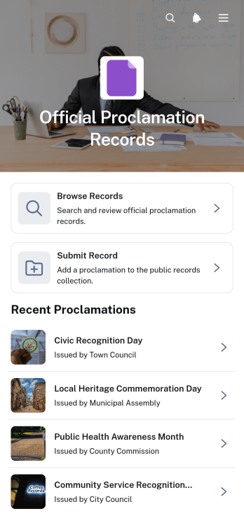 Official Proclamation Records App Template