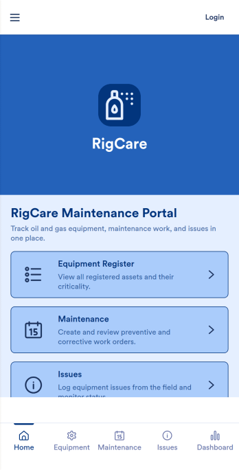 Oil and Gas Equipment Maintenance Software App Template