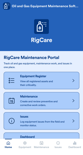 Oil and Gas Equipment Maintenance Software App Template