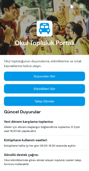 Okul Topluluğu Portalı Uygulama Șablonu
