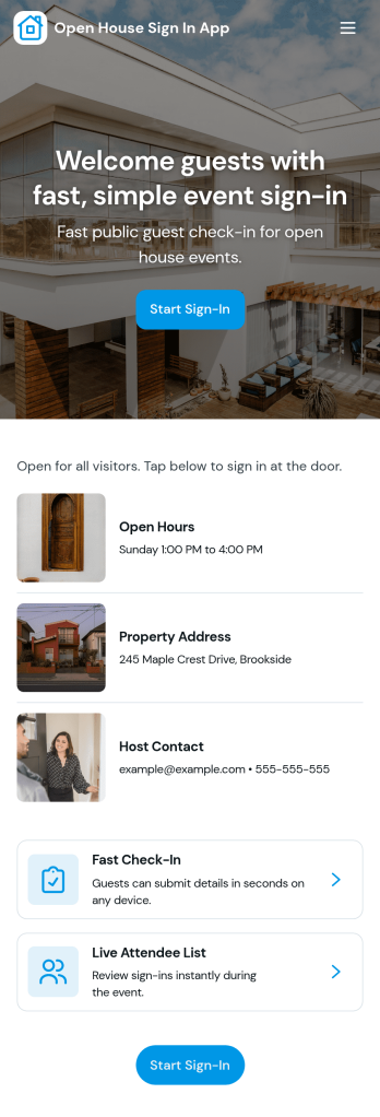 Open House Sign In App Template