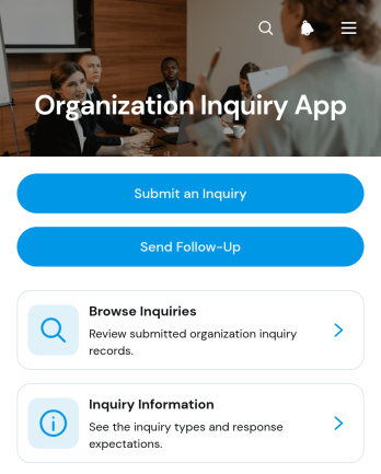 Organization Inquiry App Template