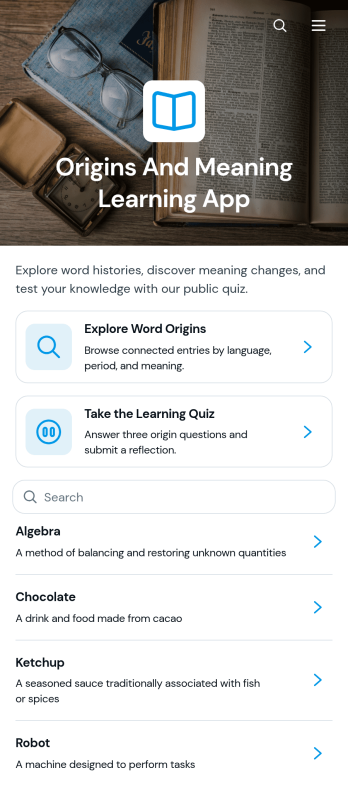 Origins and Meaning Learning App Template