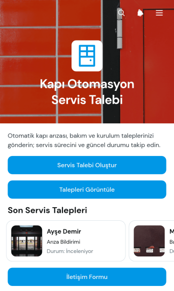 Otomatik Kapı Servis Talebi Uygulama Șablonu