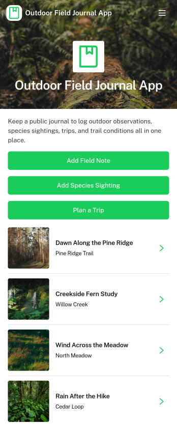 Outdoor Field Journal App Template