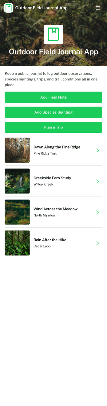 Outdoor Field Journal App Template