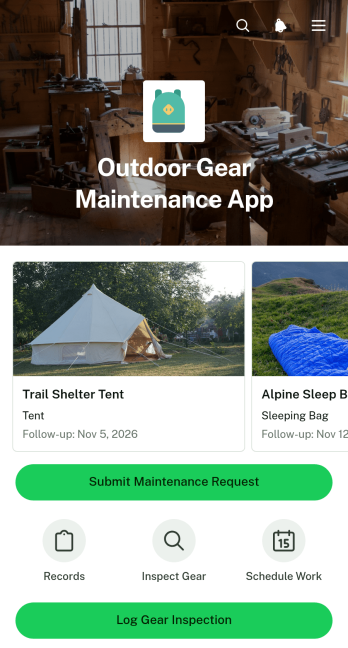 Outdoor Gear Maintenance App Template