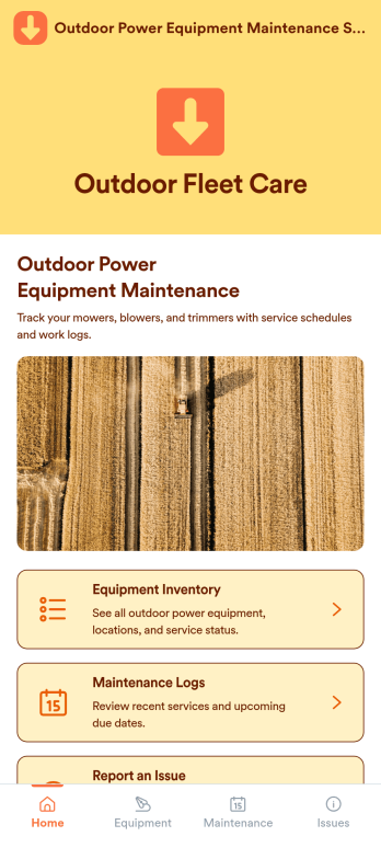 Outdoor Power Equipment Maintenance Software App Template