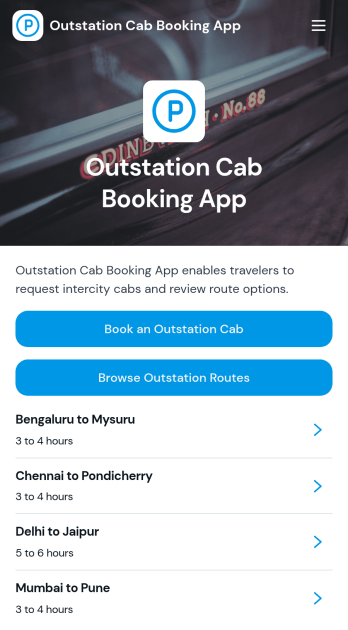 Outstation Cab Booking App Template