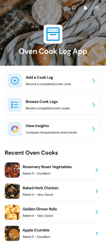 Oven Cook Log App Template