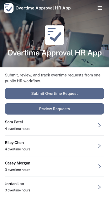 Overtime Approval HR App Template