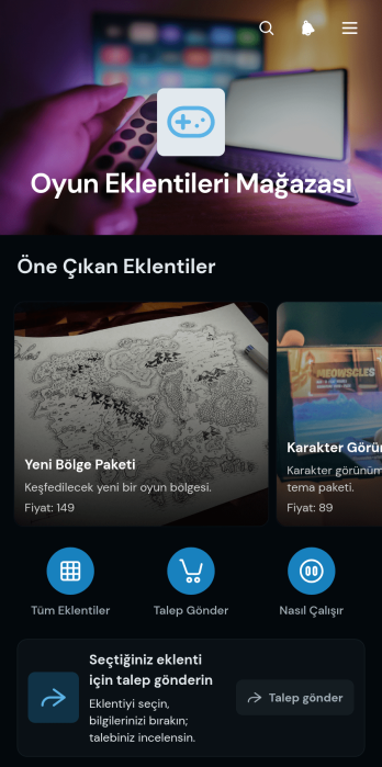 Oyun Eklentisi Mağazası Uygulama Șablonu